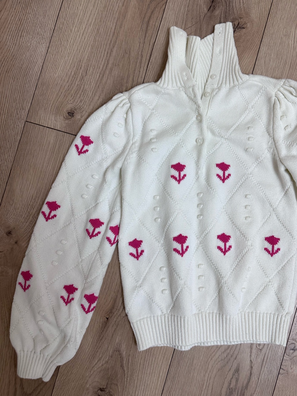 Janie&Jack Girls Ivory Knit Cardigan with Pink Motif Size 10